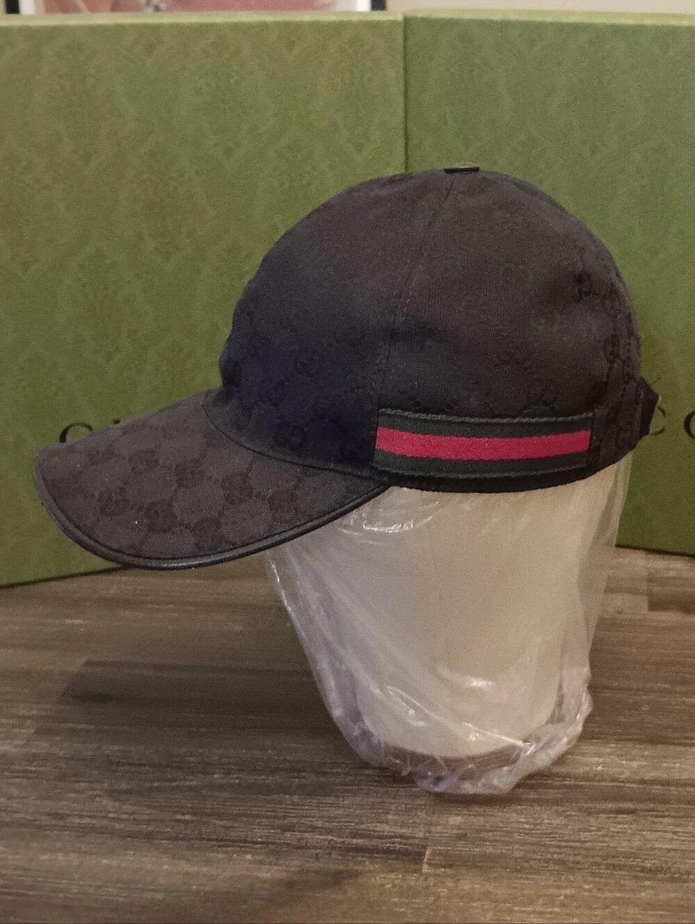 Gucci Black GG Canvas Cap with Signature Green-Red Web